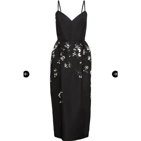 NWT: Carolina Herrera Embellished Pleated Silk-Faille Midi Dress - Picture 2 of 16
